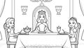 Coloring page Princess family at the dinner table Royalty Free Stock Photo